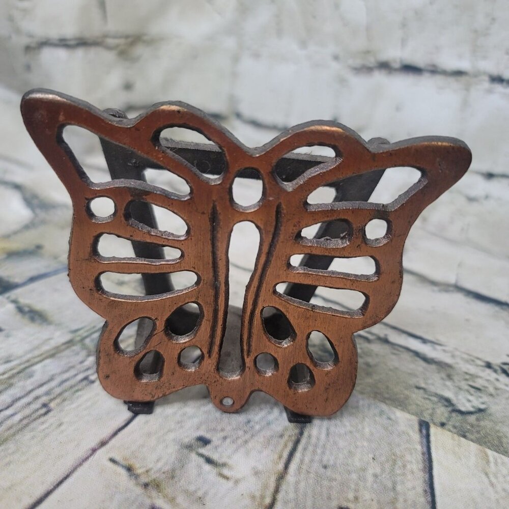 Brass Butterfly Vintage Letter Napkin Holder 4.5 x 3.75 x 1.5 Inches